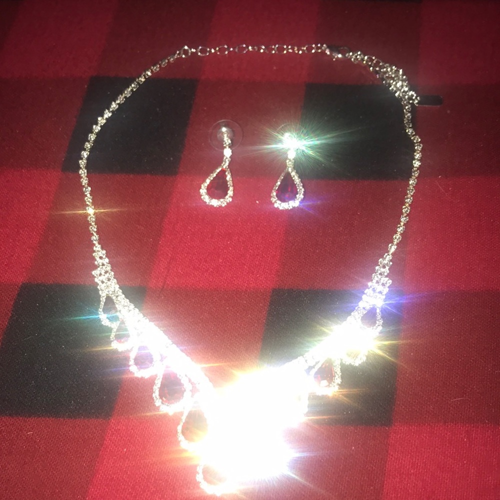 Red necklace and earrings